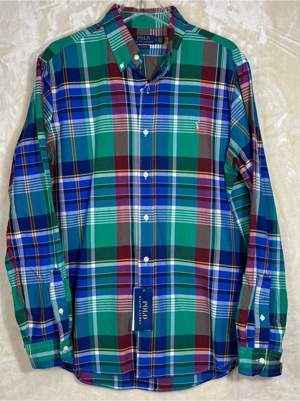 New Polo Ralph Lauren Men's Classic Fit Plaid Oxford Shirt Multicolor Button L